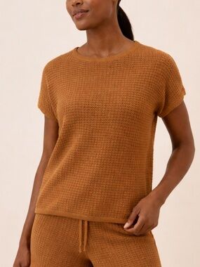 Pact Crochet Knit Short Sleeve Top In Brown Size XS